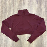 Luxury Loungewear Cropped Zip sweater- Burgundy