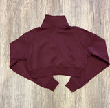 Luxury Loungewear Cropped Zip sweater- Burgundy