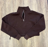 Luxury Loungewear Cropped Zip Sweater- Chocolate