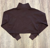 Luxury Loungewear Cropped Zip Sweater- Chocolate