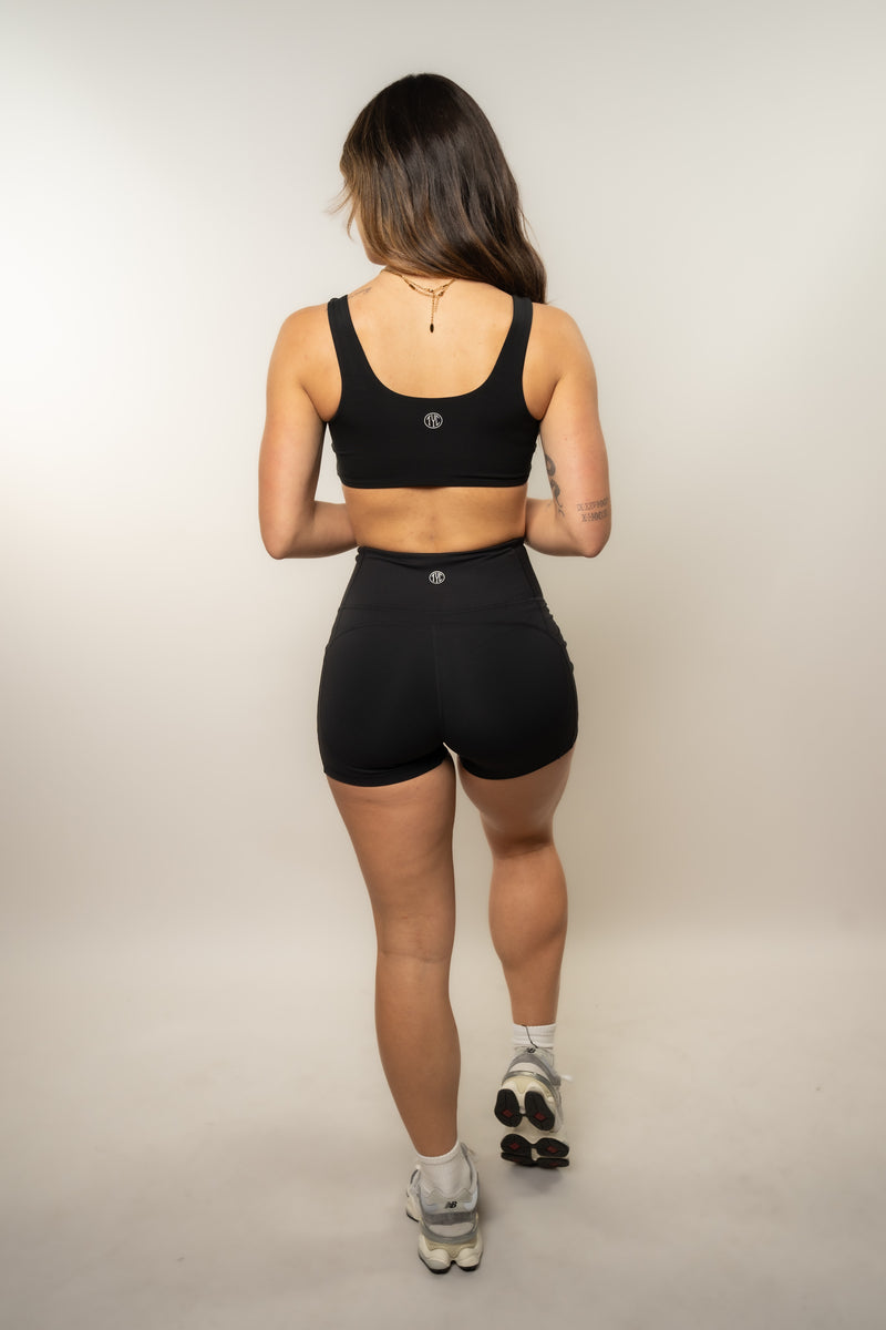 4" Effortless Heart Booty Shorts With Pockets - Black