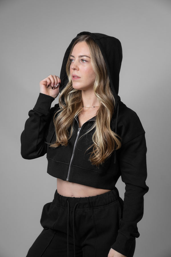 Luxury Loungewear Crop Zip Hoodie