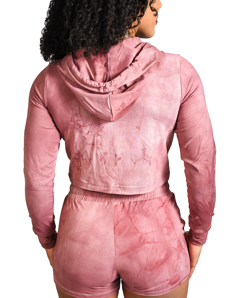 Luxe Loungewear Crop Hoodie - Pink Tie Dye