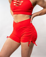 Ribbed Vortex Ruched Shorts - Red