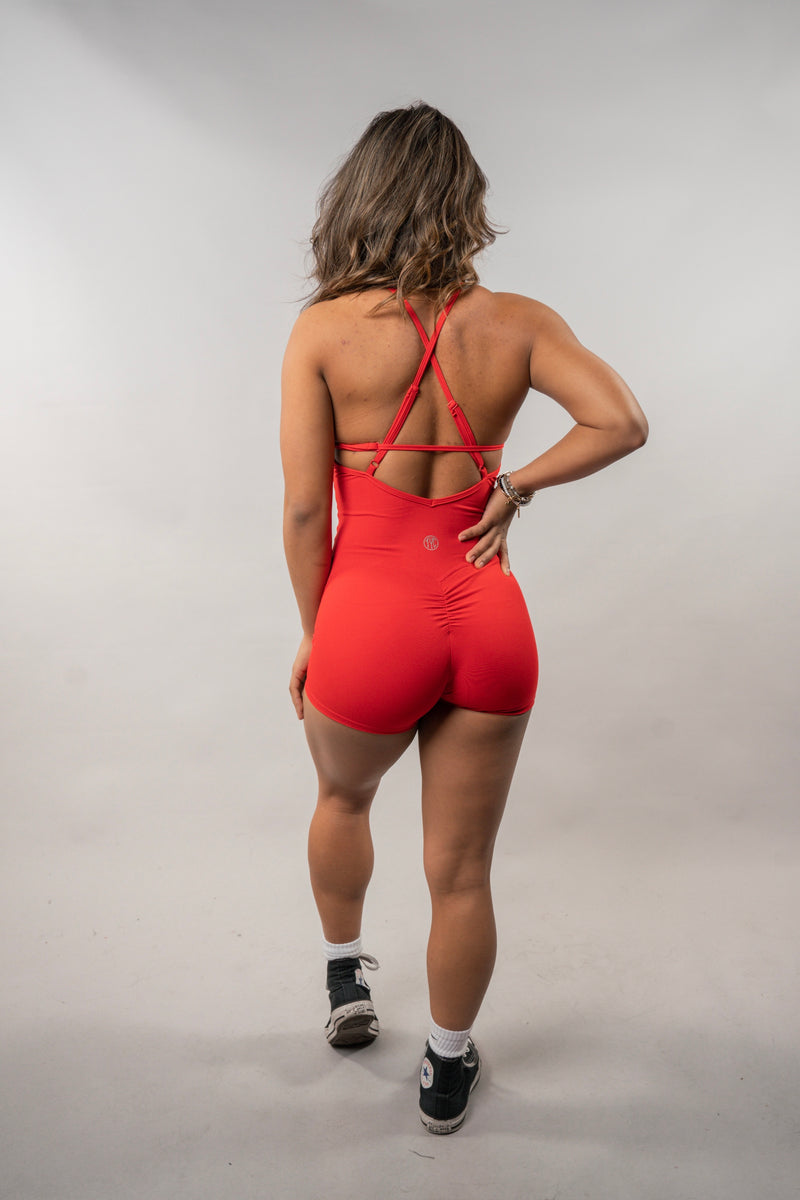Pin Up Scrunch Bodysuit Shorts - Hot Red